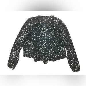 Cals women’s small blouse, sheer, bird print, black beige